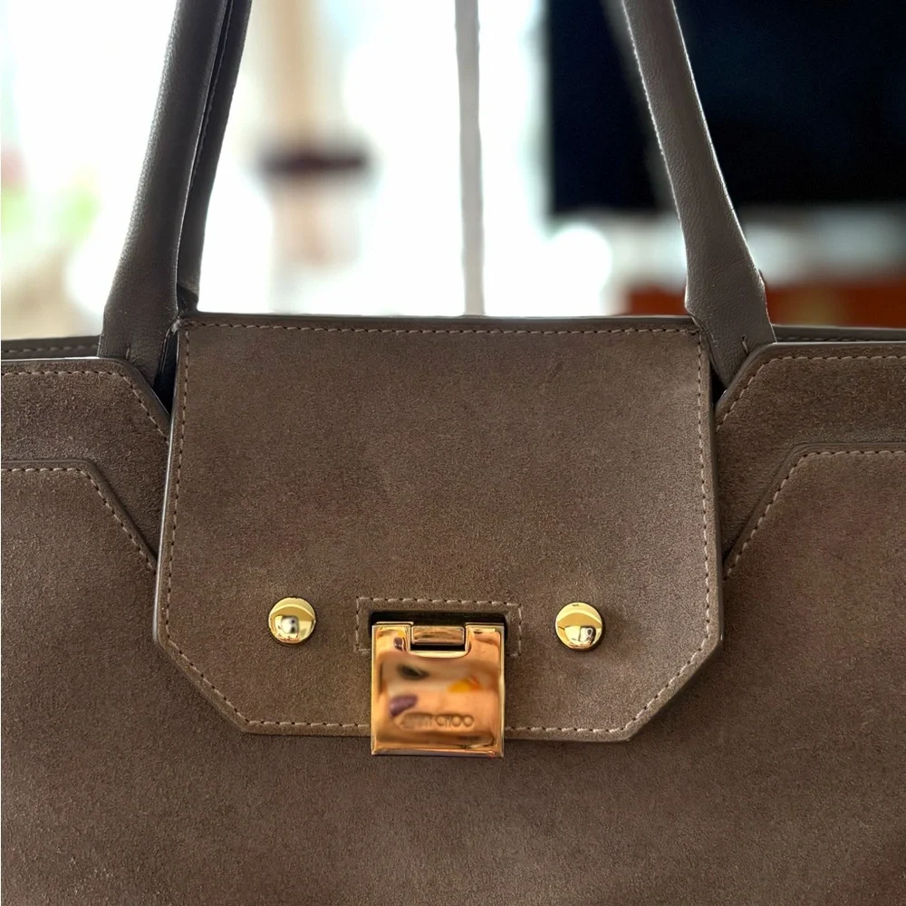 Authentic Jimmy Choo Taupe Suede Rebel Tote 👜 EUC - Picture 4 of 11